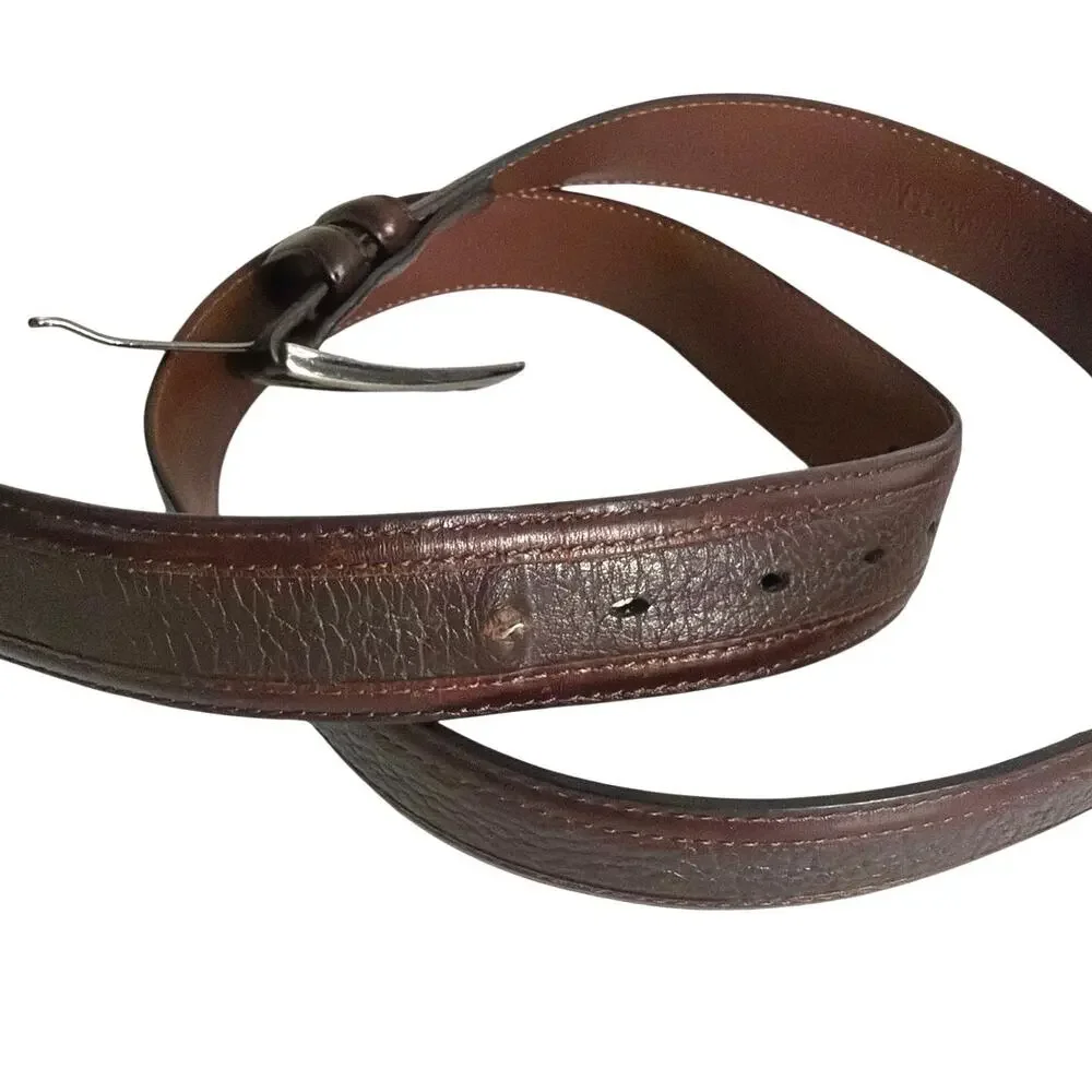 Johnston and Murphy brown kipskin leather silver buckle men’s belt size 36